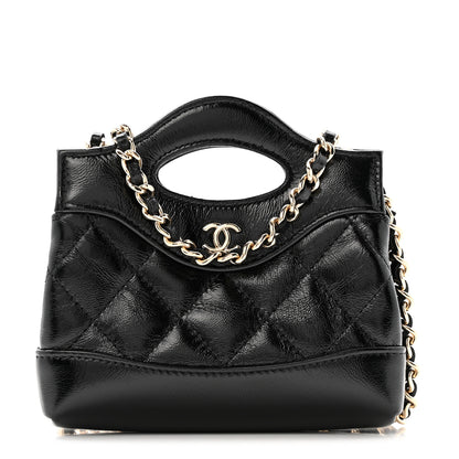 Chanel Shiny Lambskin Quilted Micro 31 Clutch With Chain Black 1 of 11