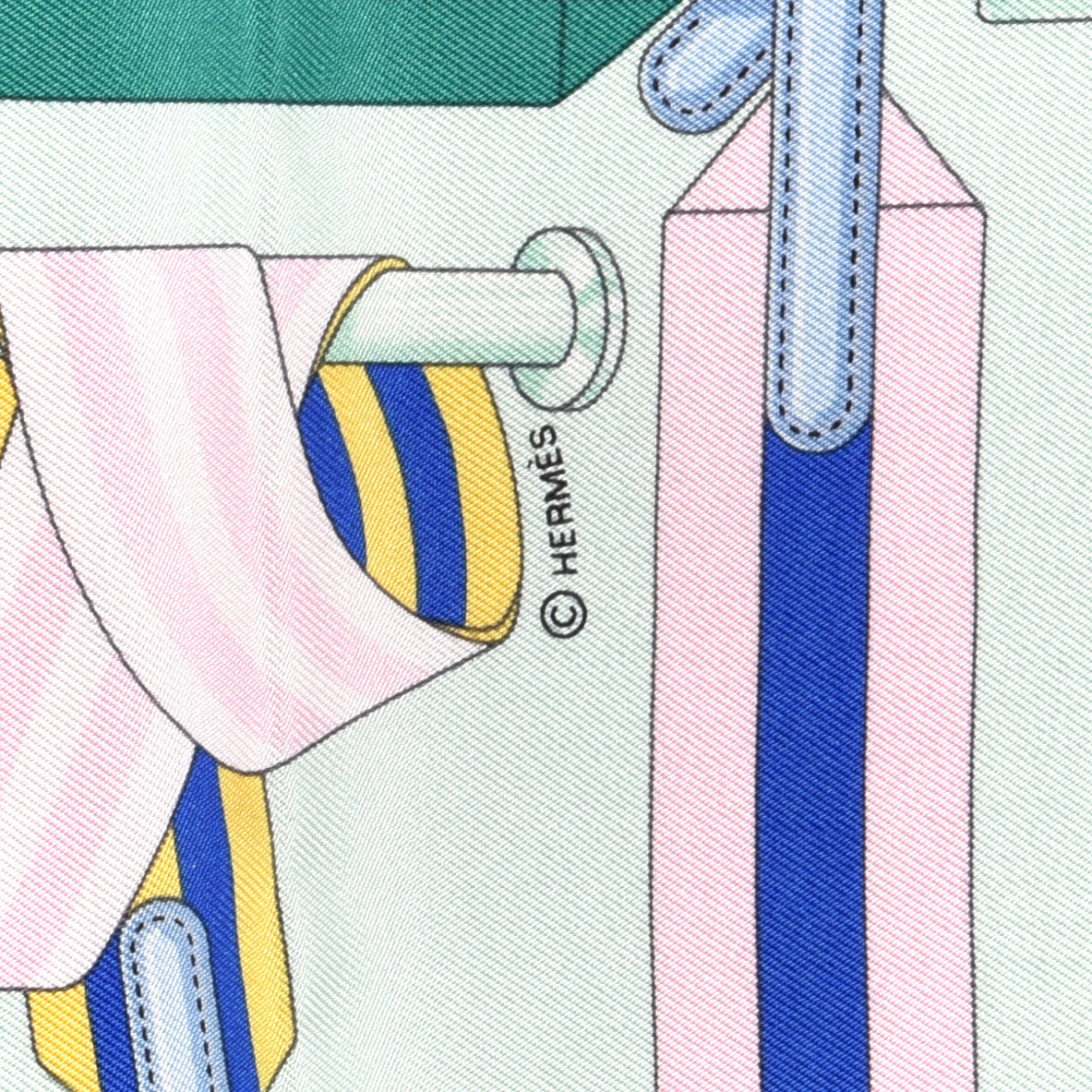 Hermes Silk Les Sangles Pocket Square Bleu Glacier Vert 3 of 5