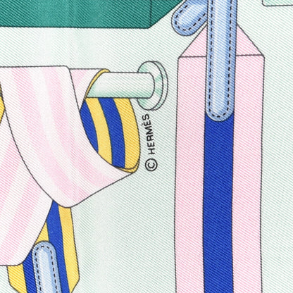 Hermes Silk Les Sangles Pocket Square Bleu Glacier Vert 3 of 5