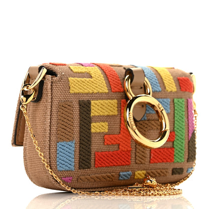 Fendi Canvas Vitello King FF Multicolor Embroidered Nano Baguette Charm Multicolor Cuoio 2 of 8