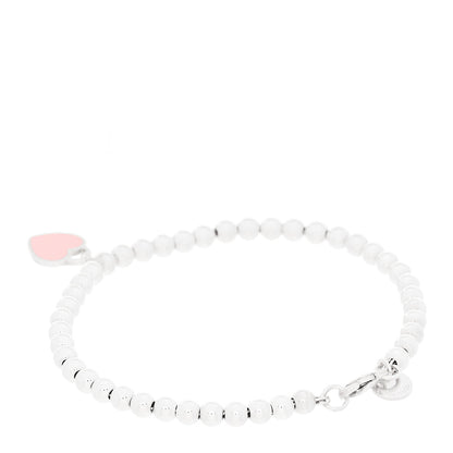 Tiffany Sterling Silver Enamel 4mm Return to Tiffany Heart Tag Bead Bracelet Pink 3 of 5