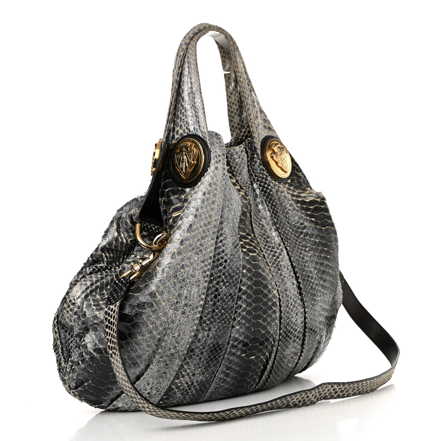 Gucci Snakeskin Medium Hysteria Top Handle Bag Black White 3 of 14