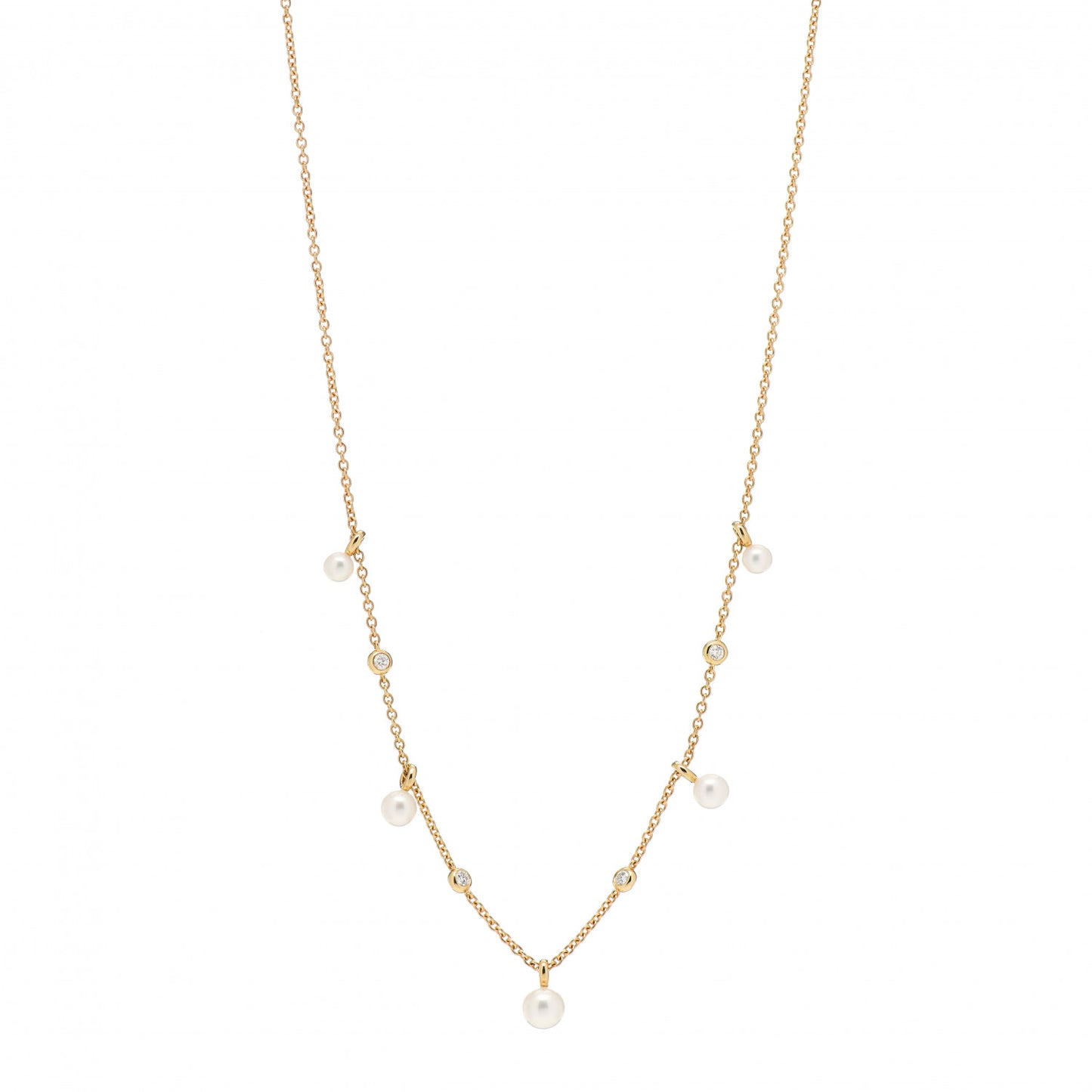 18K Yellow Gold Pearl Diamond Petite Perle Fringe Necklace