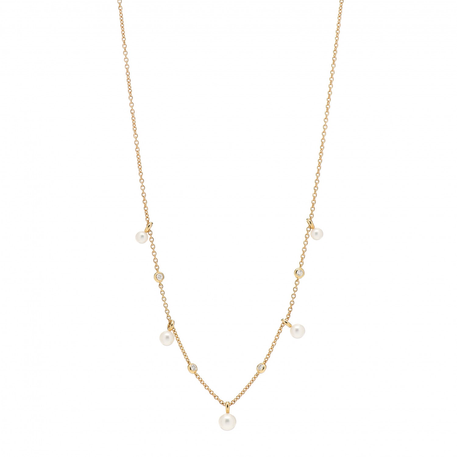 David Yurman 18K Yellow Gold Pearl Diamond Petite Perle Fringe Necklace 1 of 4