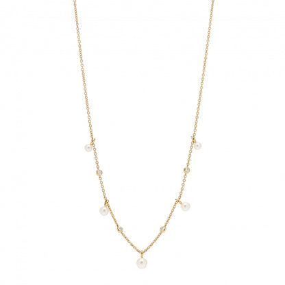 David Yurman 18K Yellow Gold Pearl Diamond Petite Perle Fringe Necklace 1 of 4