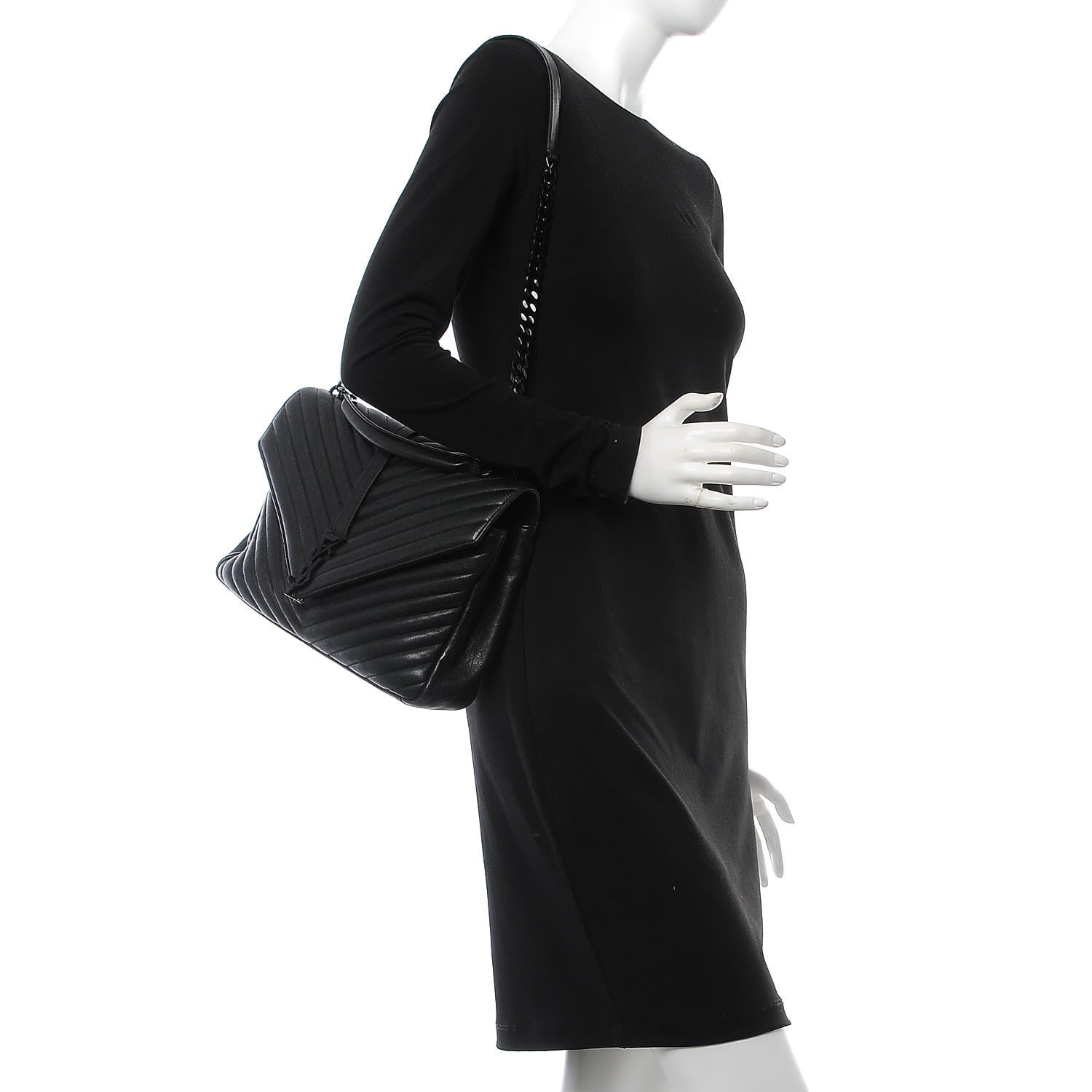 Saint Laurent Sheepskin Matelasse Chevron Monogram Large College Satchel Black 2 of 10