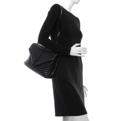 Saint Laurent Sheepskin Matelasse Chevron Monogram Large College Satchel Black 2 of 10