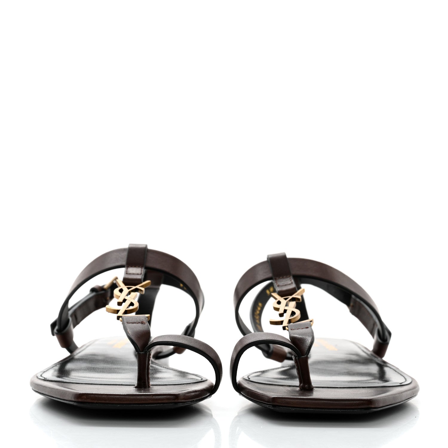 Saint Laurent Calfskin Cassandra Monogram Sandals 38 Brown 2 of 8