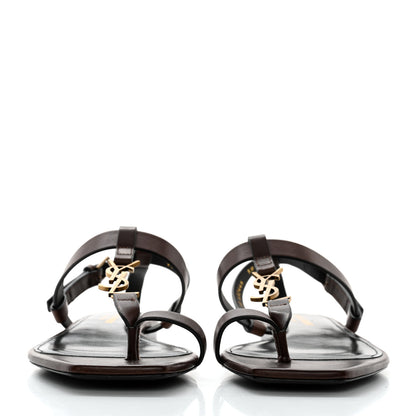 Saint Laurent Calfskin Cassandra Monogram Sandals 38 Brown 2 of 8