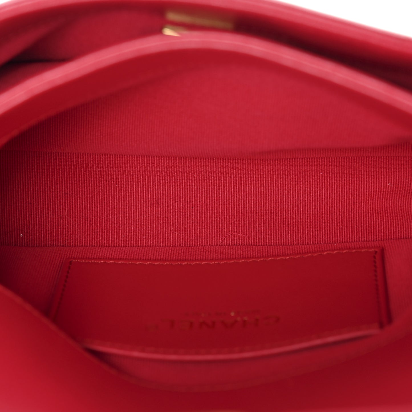 Lambskin Quilted Enamel Chain Logo Mini Flap Red