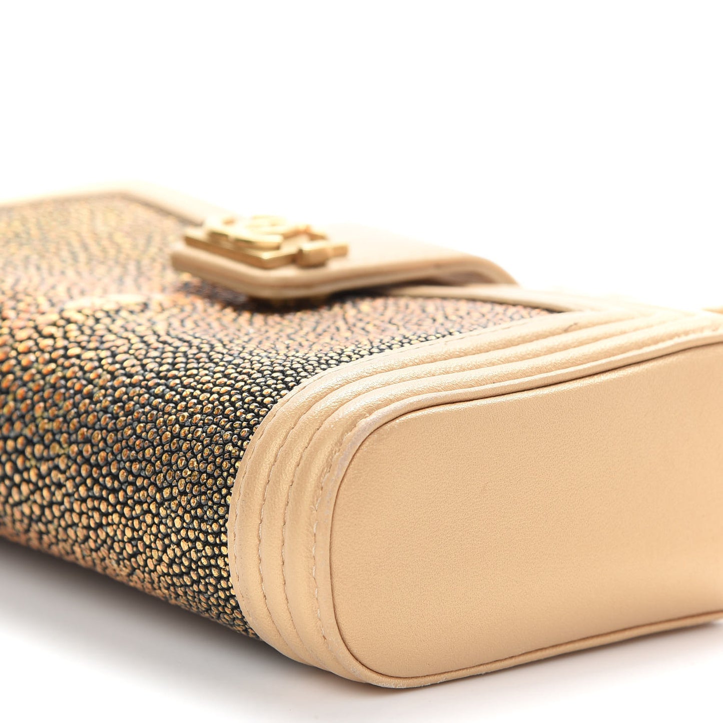 Metallic Galuchat Stingray Lambskin Mini Clutch With Removable Chain Gold