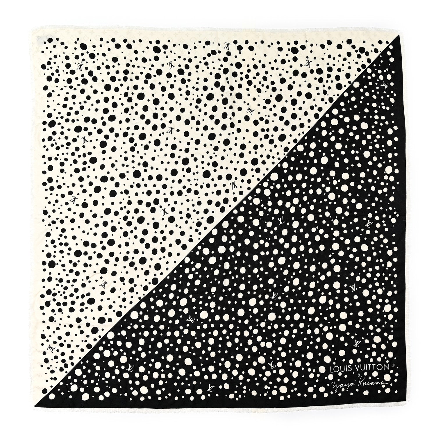 Louis Vuitton LV x YK Silk Wool Infinity Dots Shawl Black White 1 of 7