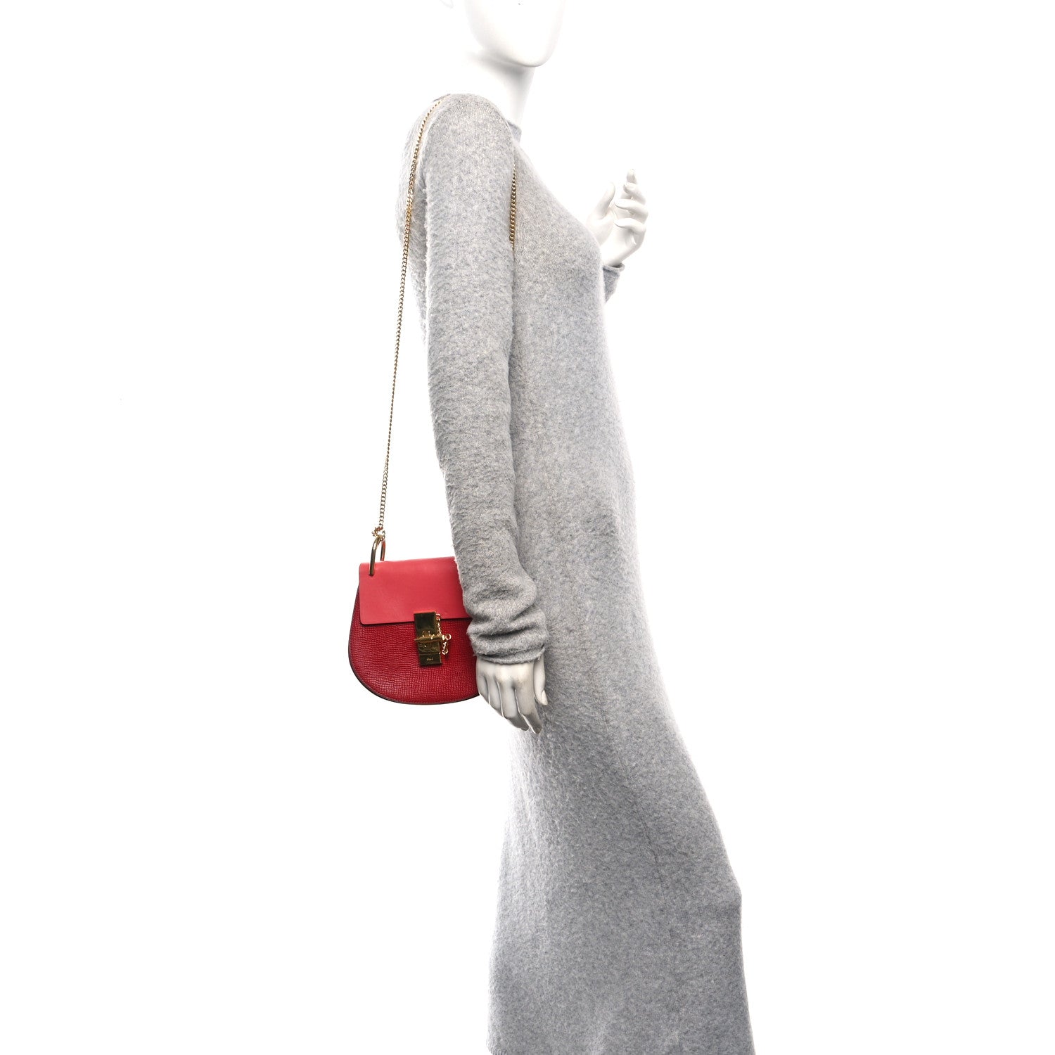 Chloe Grained Calfskin Lambskin Mini Bi-Color Drew Shoulder Bag Red 2 of 11