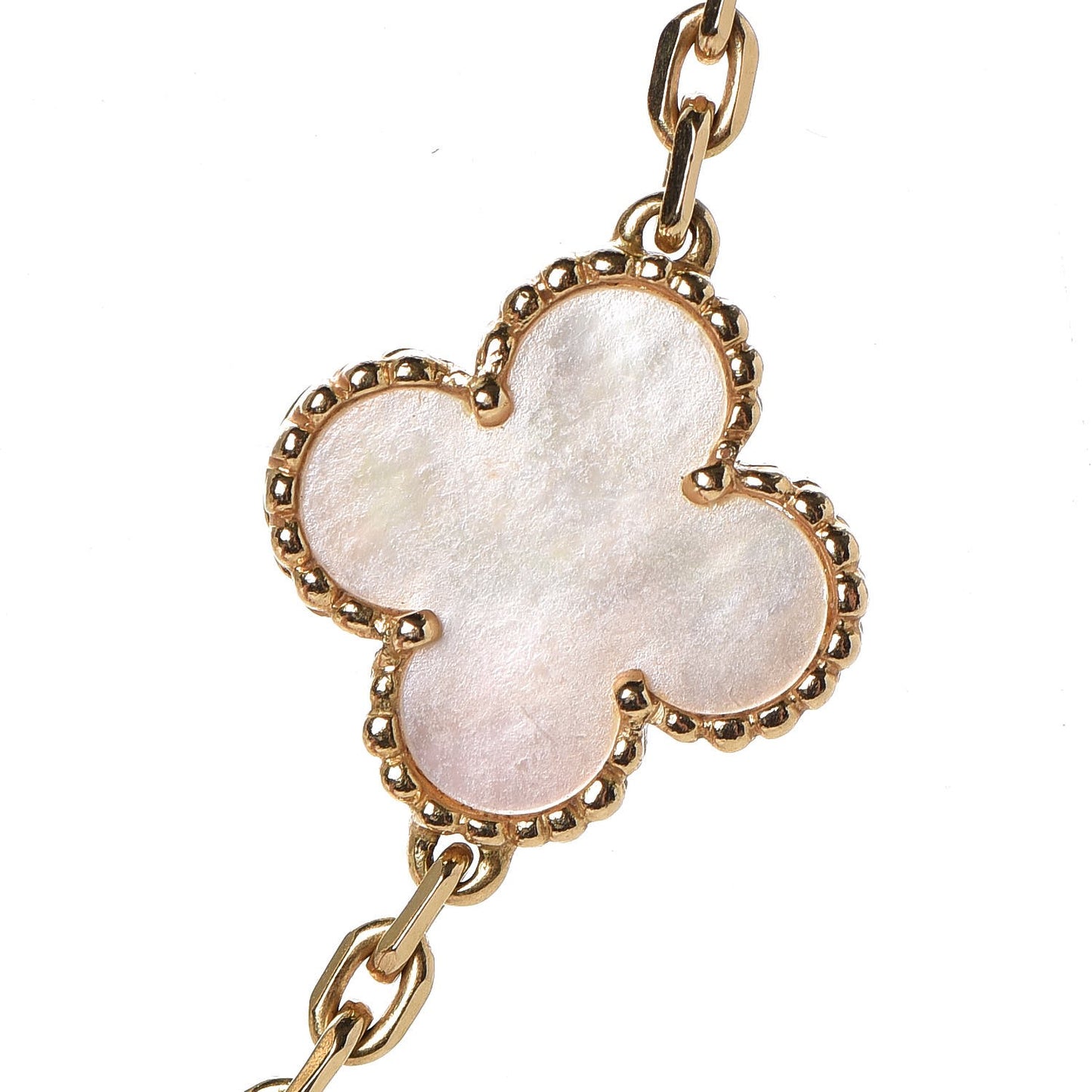 18K Yellow Gold Mother of Pearl 10 Motifs Vintage Alhambra Necklace