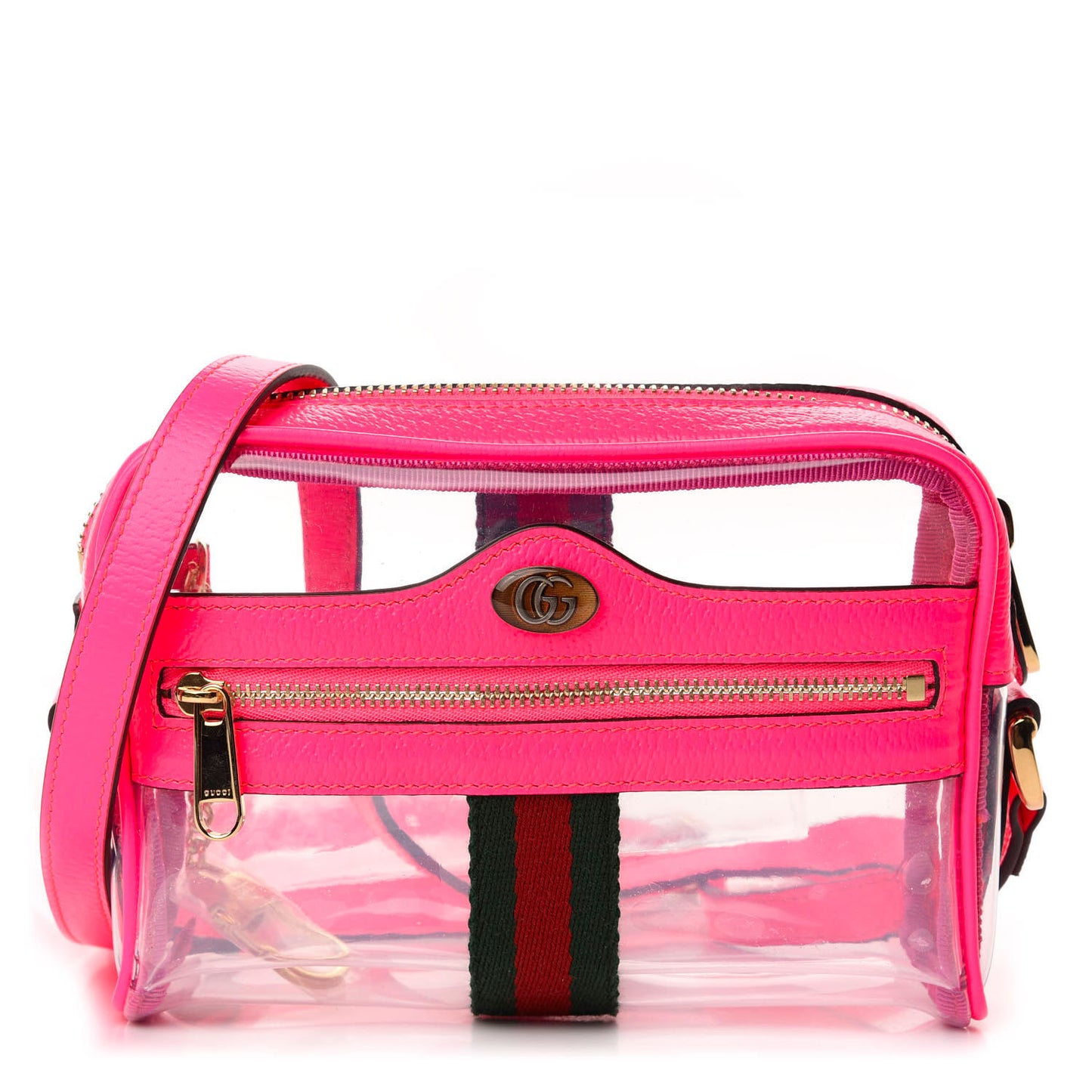 Vinyl Web Mini Ophidia Transparent Shoulder Bag Fluorescent Fuchsia