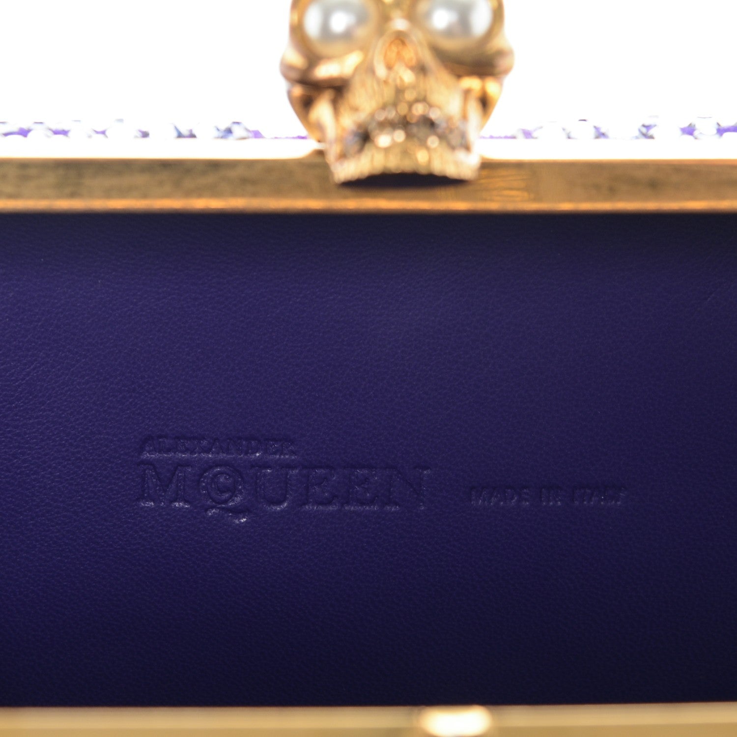 Alexander McQueen Suede Crystal Britannia Skull Box Clutch Purple 6 of 7