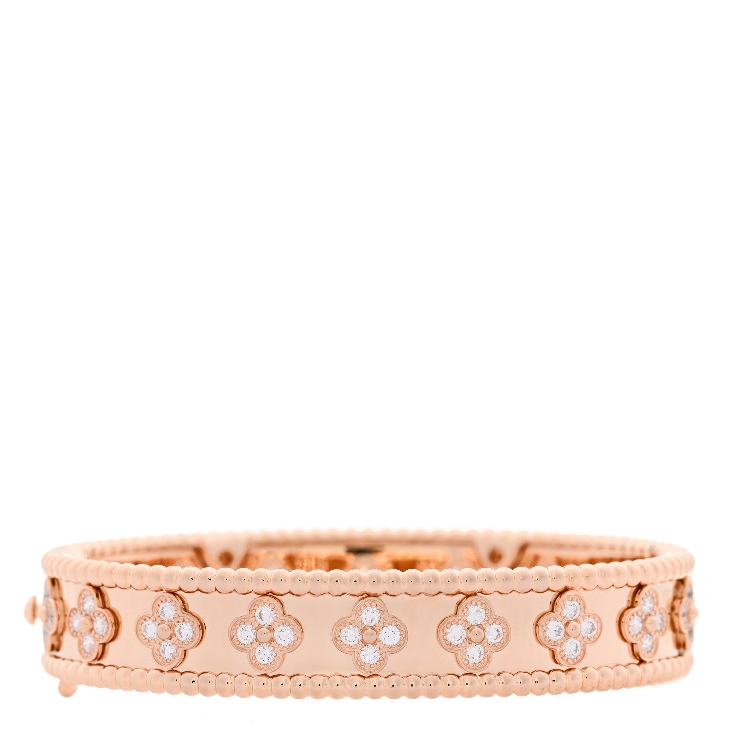 Van Cleef & Arpels 18K Rose Gold Diamond Perlee Clovers Bangle Bracelet XS 2 of 4