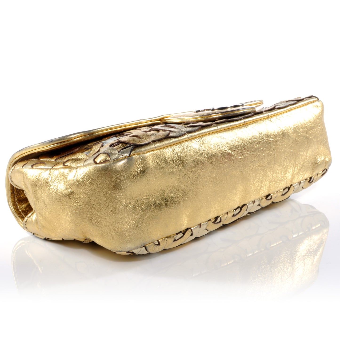 Calfskin Crackled CC Mix Flap Gold Silver