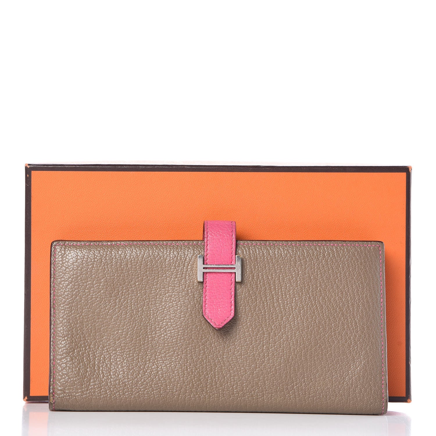 Hermes Chevre Mysore Bi-Color Bearn Gusset Wallet Etoupe Rose Shocking 14 of 14