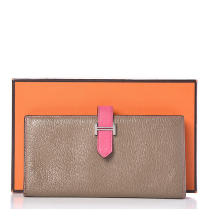 Hermes Chevre Mysore Bi-Color Bearn Gusset Wallet Etoupe Rose Shocking 14 of 14