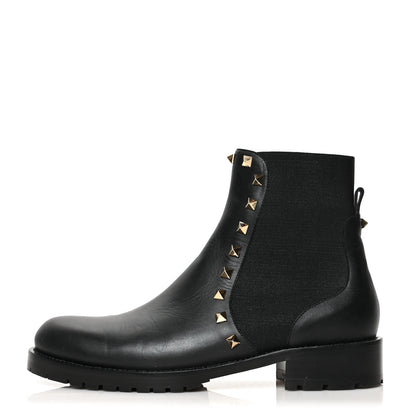 Valentino Garavani Calfskin Rockstud Beatle Chelsea 20mm Ankle Boots 37 Black 1 of 11