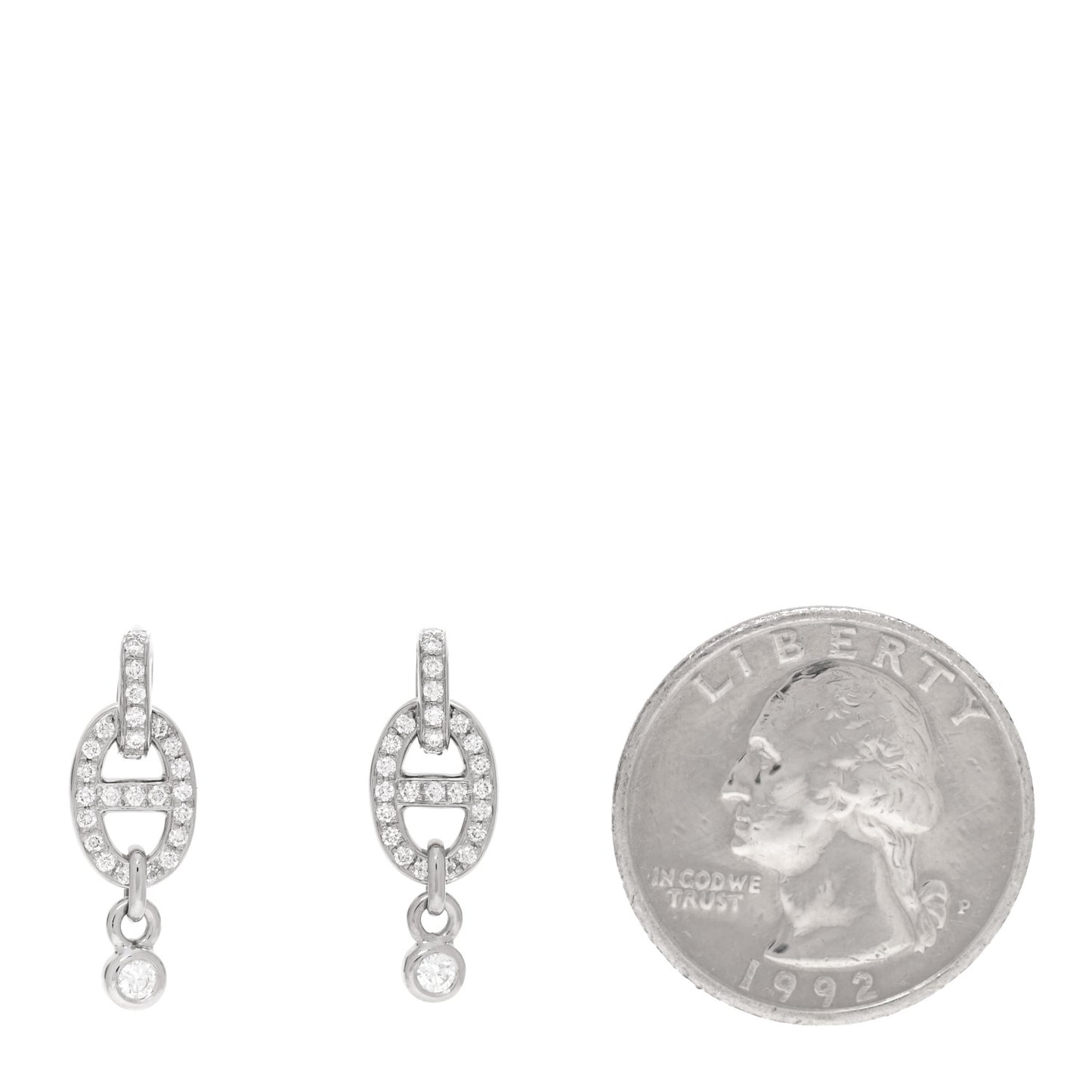 18K White Gold Diamond PM Chaine D'Ancre Enchainee Earrings
