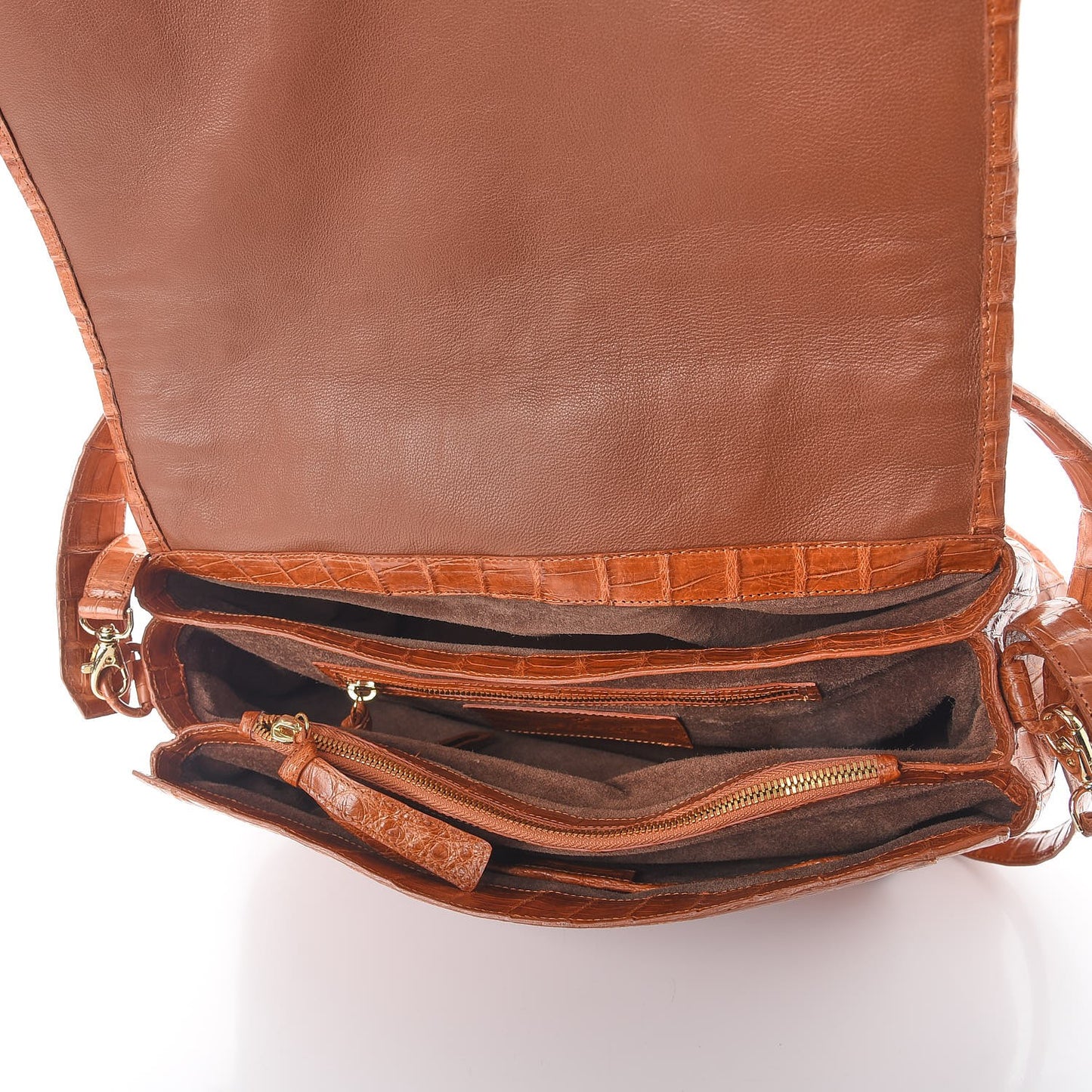 Crocodile Woven Flap Shoulder Bag Brown