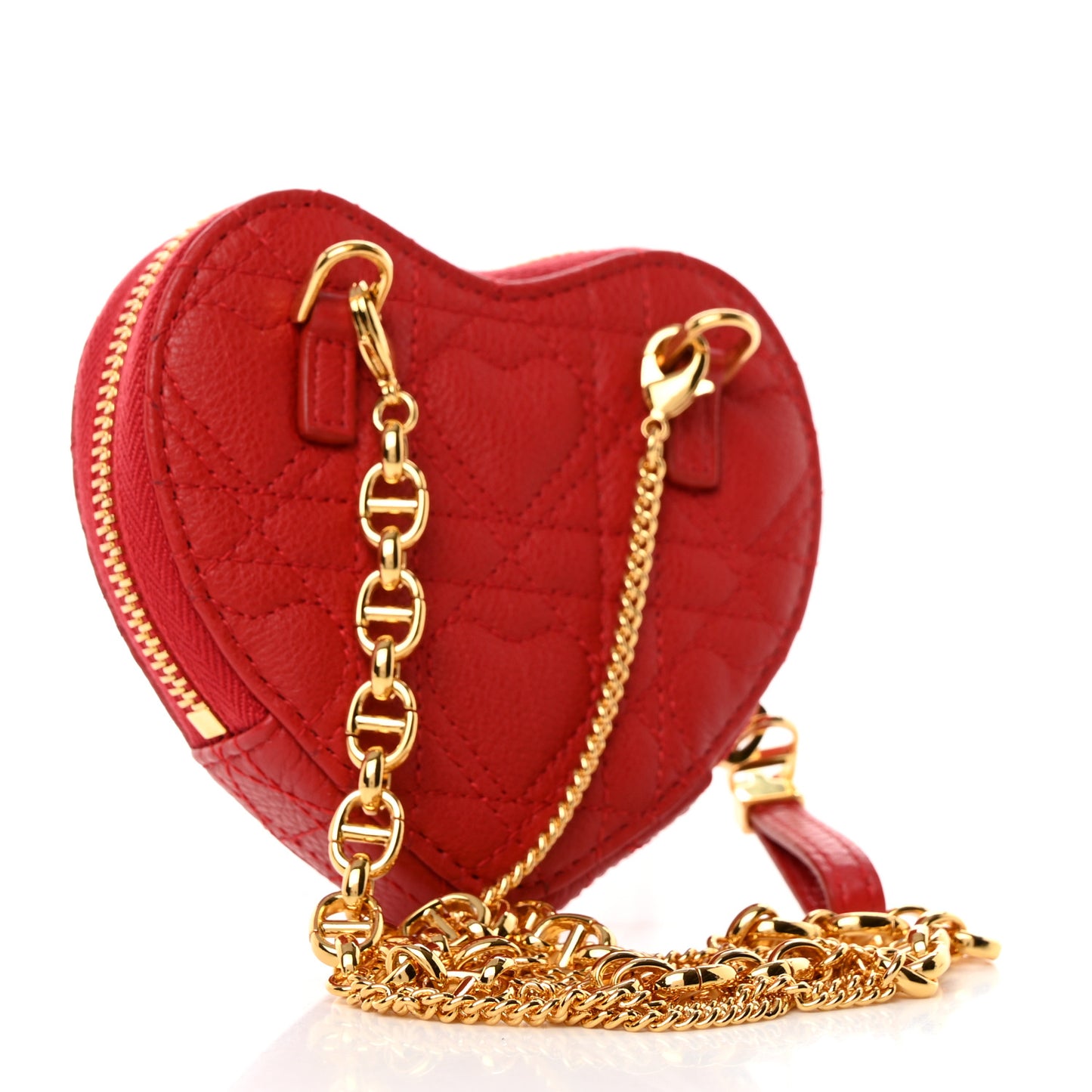 Calfskin Cannage Dioramour Caro Heart Pouch With Chain Bright Red