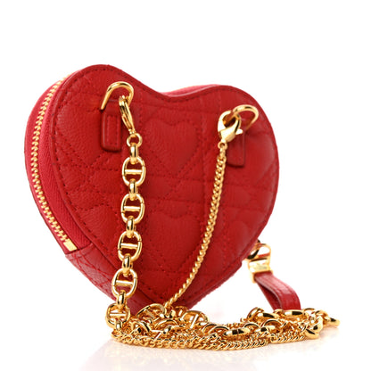 Christian Dior Calfskin Cannage Dioramour Caro Heart Pouch With Chain Bright Red 3 of 8