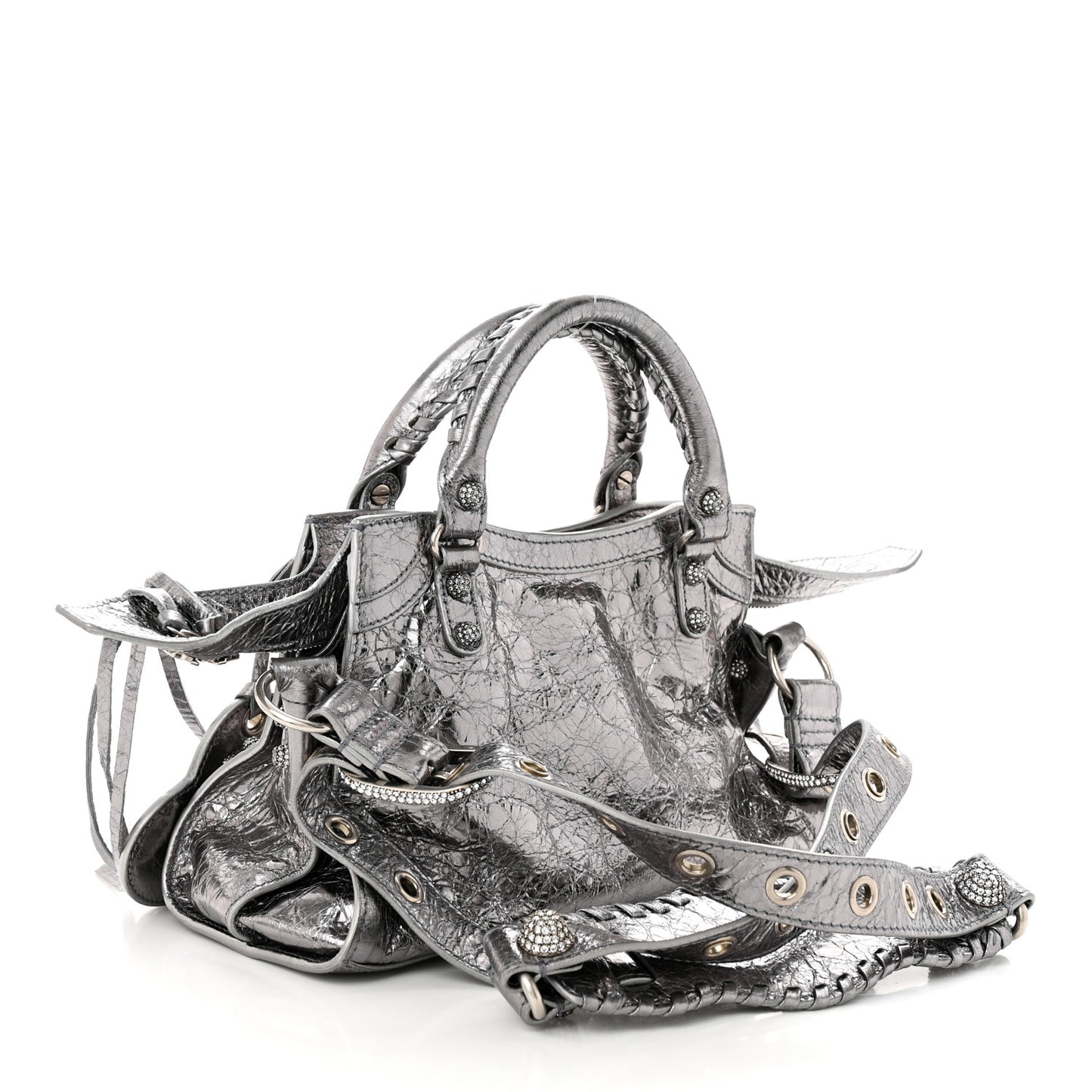 Agneau Arena Crystal Neo Cagole Handbag XS Silver