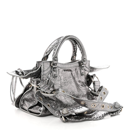 Balenciaga Agneau Arena Crystal Neo Cagole Handbag XS Silver 3 of 10