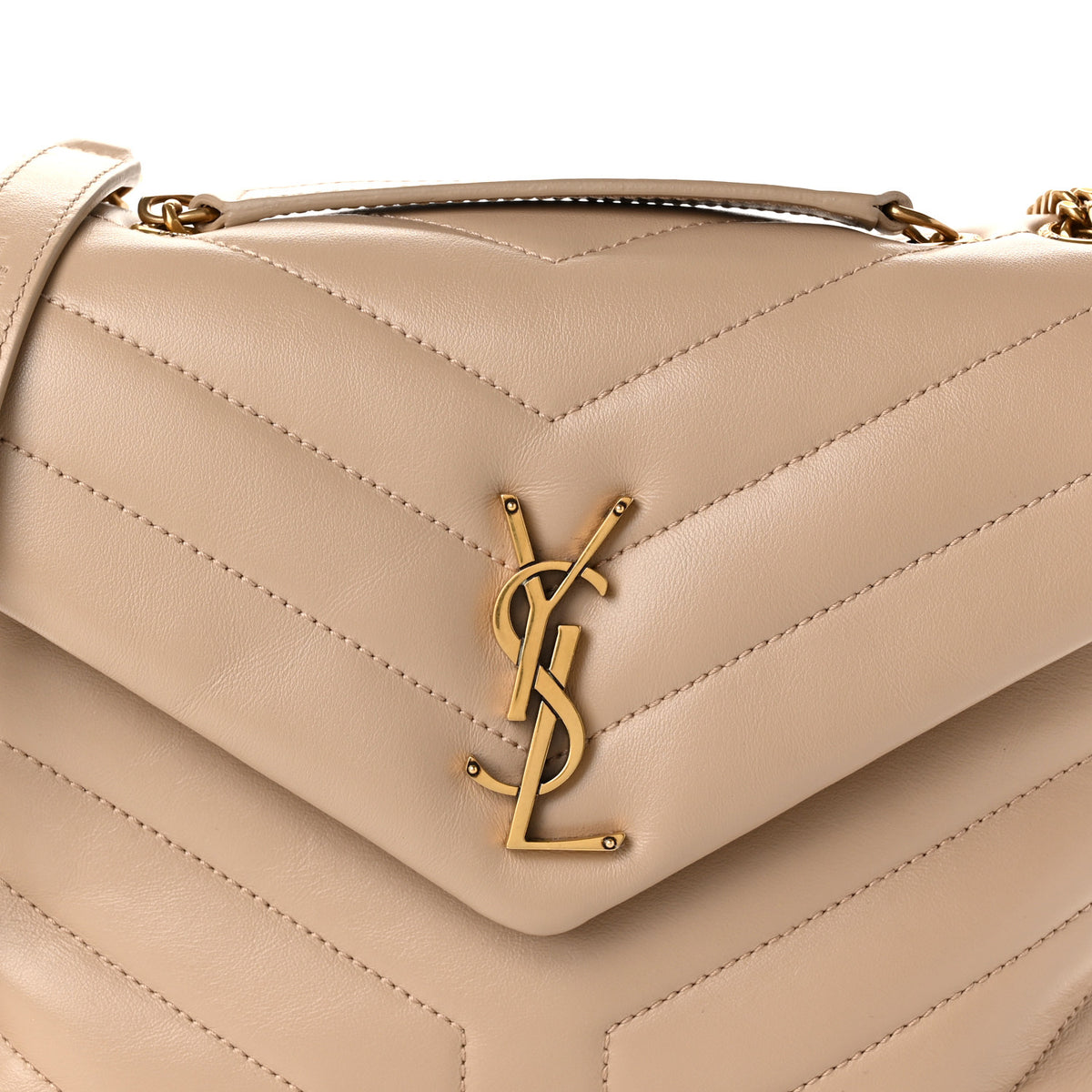 Saint Laurent Calfskin Y Quilted Monogram Small Loulou Chain Satchel Taupe 8 of 10