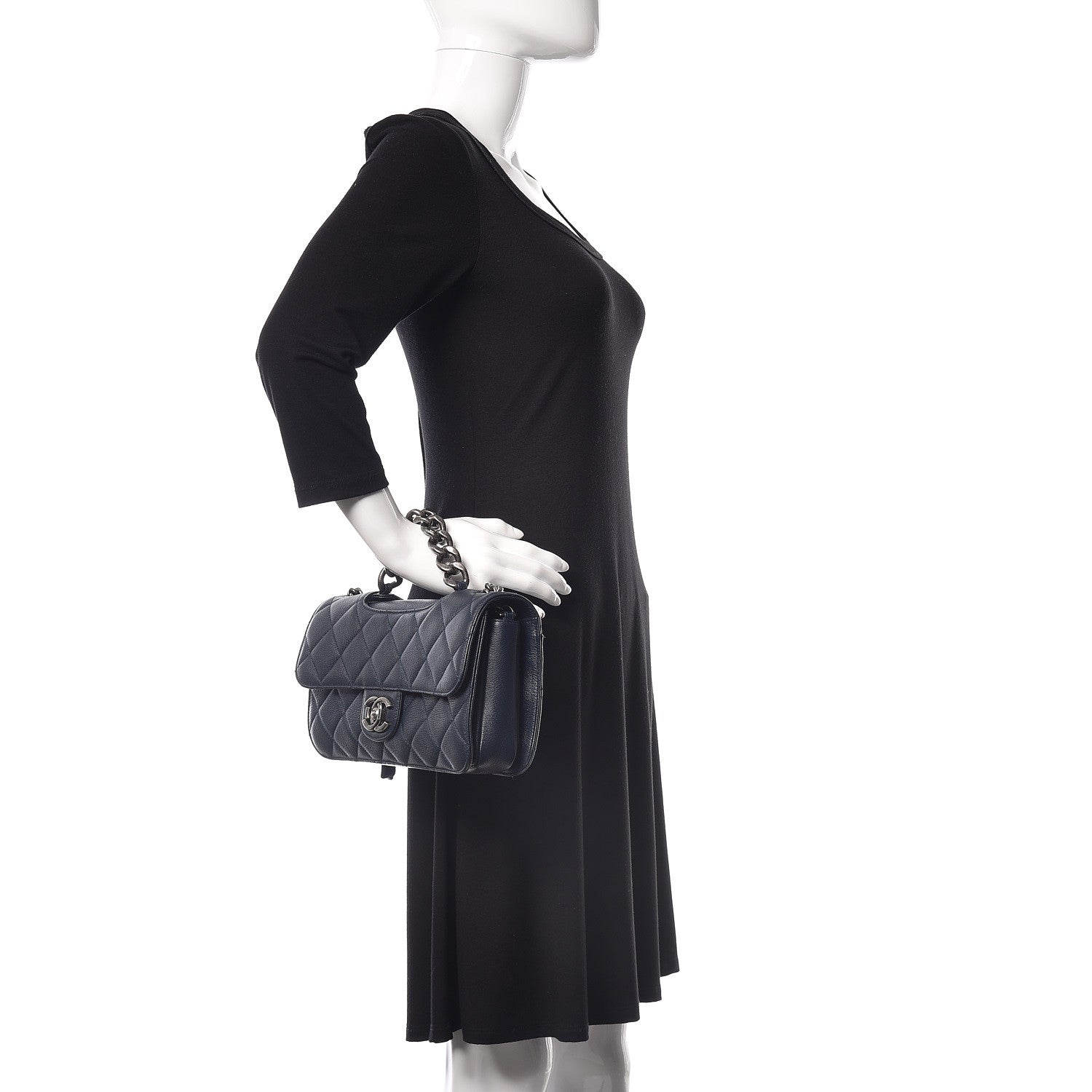 Chanel Goatskin Quilted Medium Perfect Edge Flap Navy Blue 3 of 10