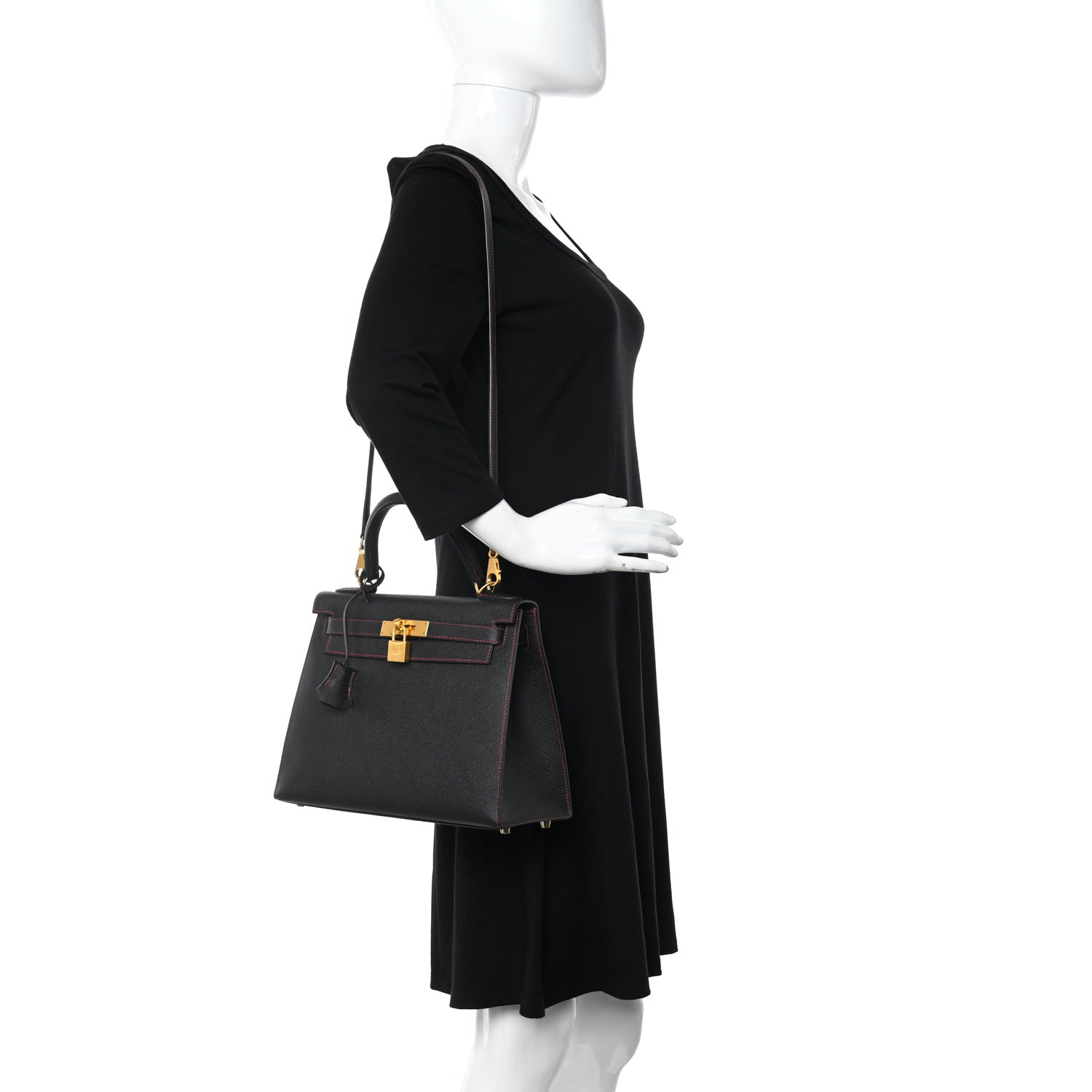 Hermes Epsom Horseshoe Kelly Sellier 28 Black Rouge Grenat 2 of 11