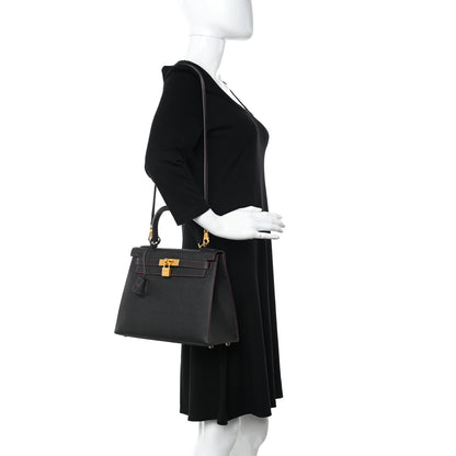 Hermes Epsom Horseshoe Kelly Sellier 28 Black Rouge Grenat 2 of 11