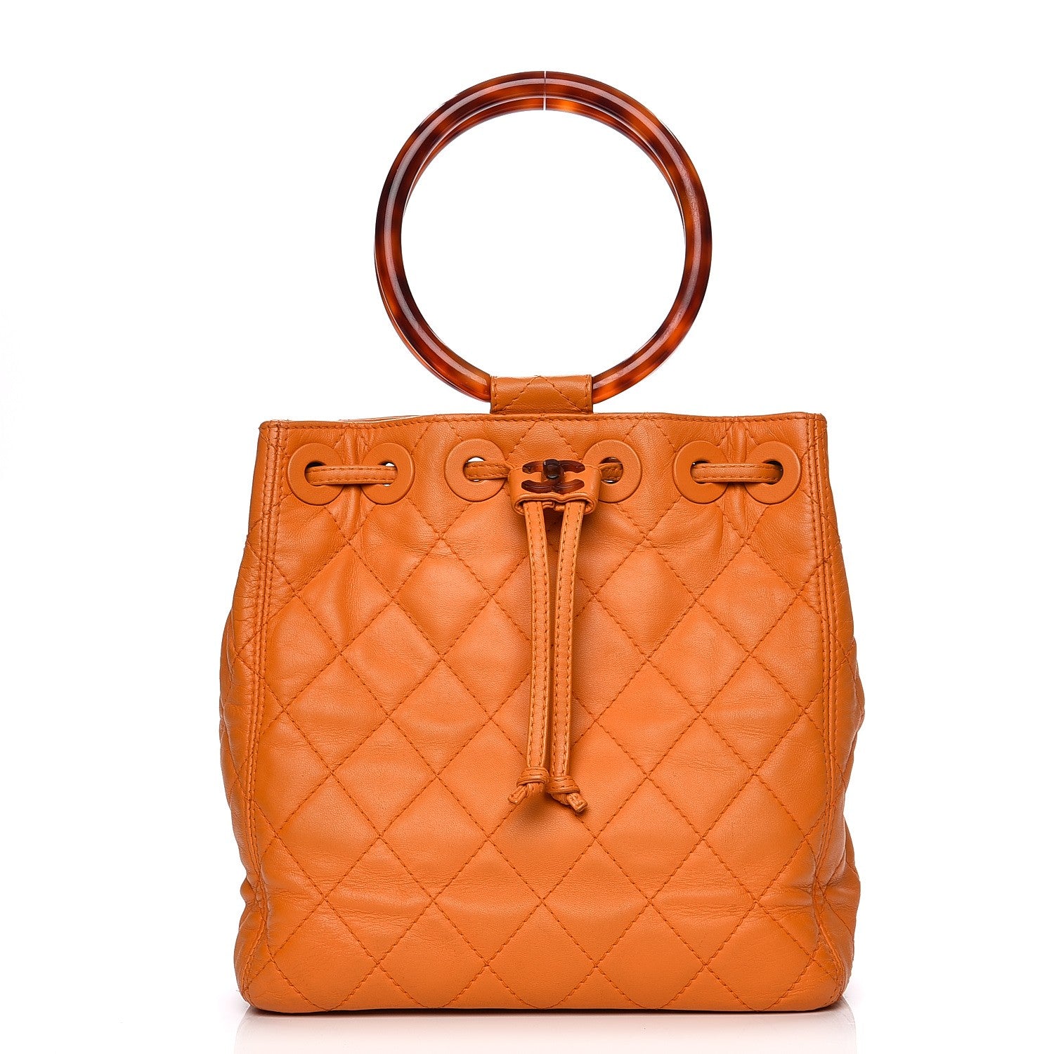 Chanel Lambskin Tortoise Drawstring Tote Orange 1 of 14