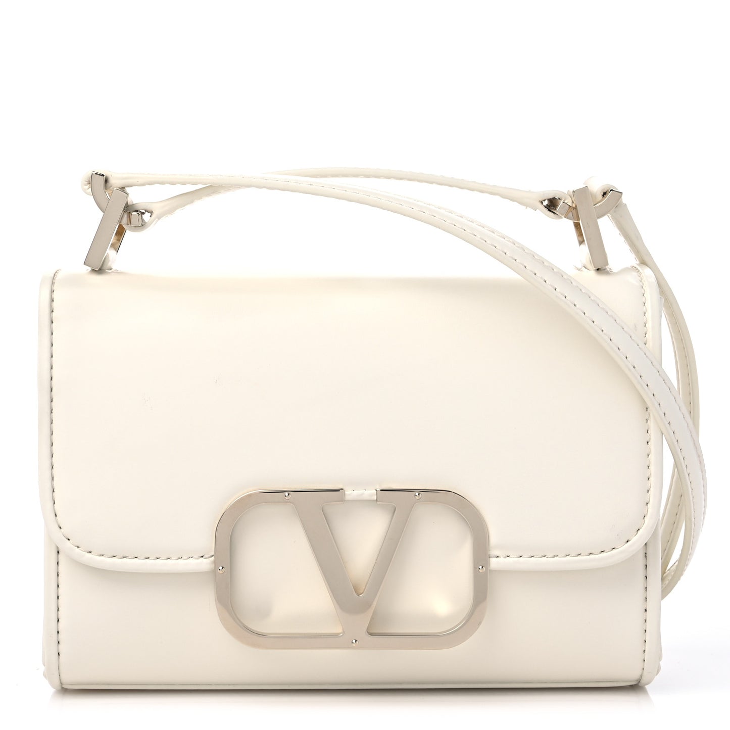 Smooth Calfskin Small VLogo Shoulder Bag White