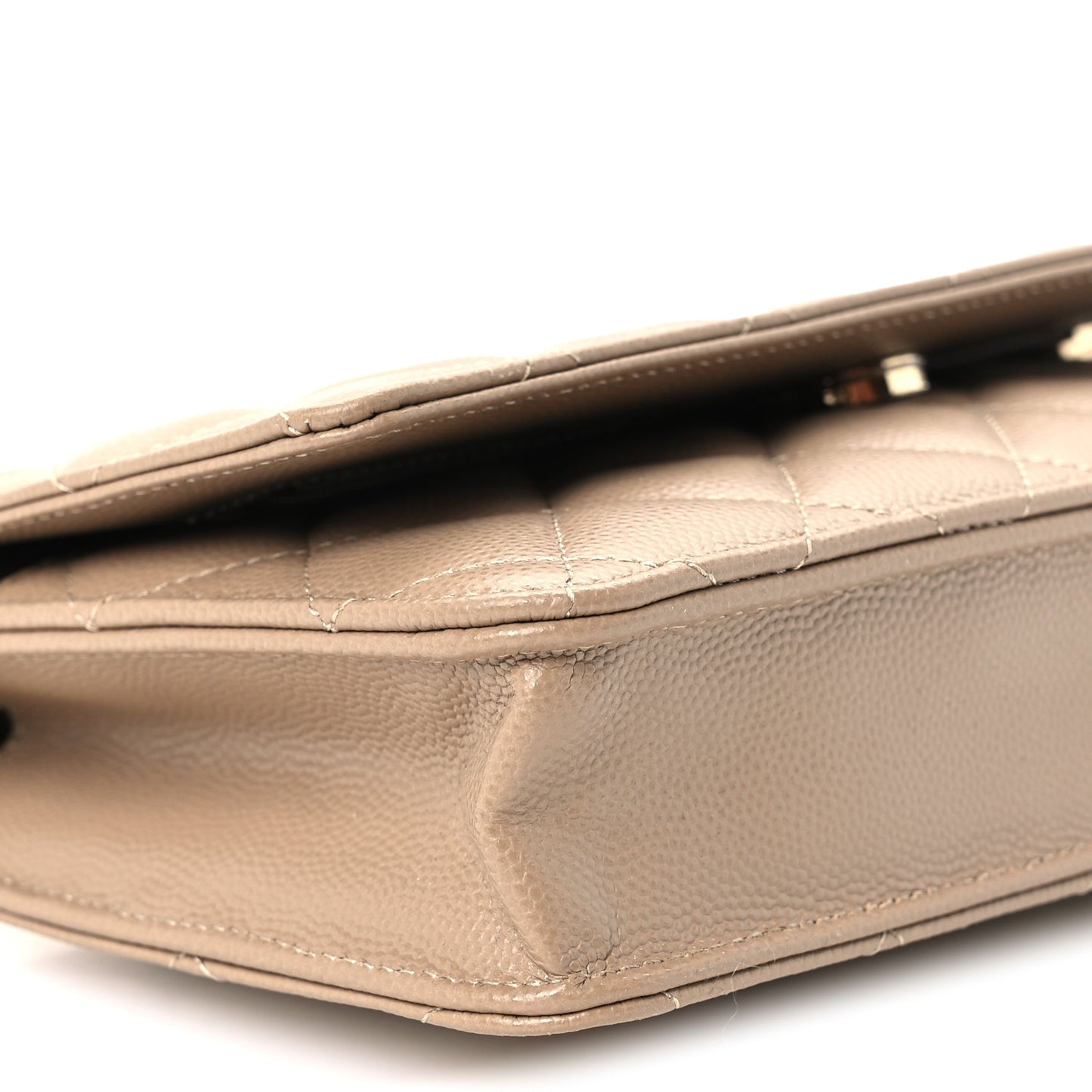 Metallic Caviar Quilted Wallet On Chain WOC Dark Gold