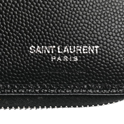 Saint Laurent Grain De Poudre Matelasse Chevron Monogram Compact Zip Around Wallet Black 6 of 9