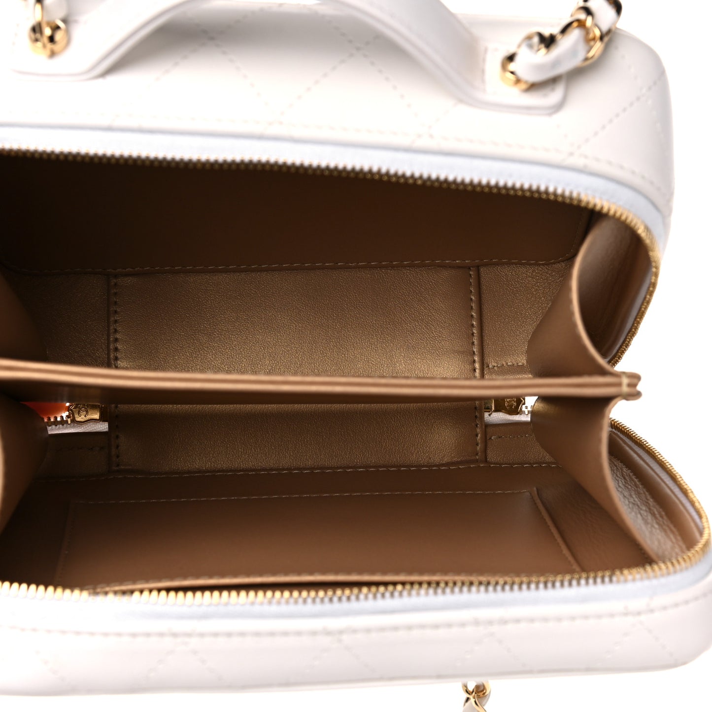 Lambskin Quilted Golden Plate Vanity Case White Gold
