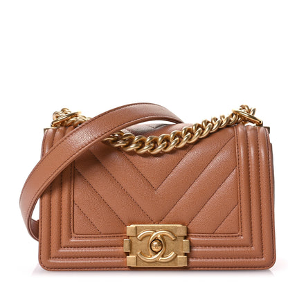 Chanel Caviar Chevron Quilted Small Boy Flap Brown 1 of 10