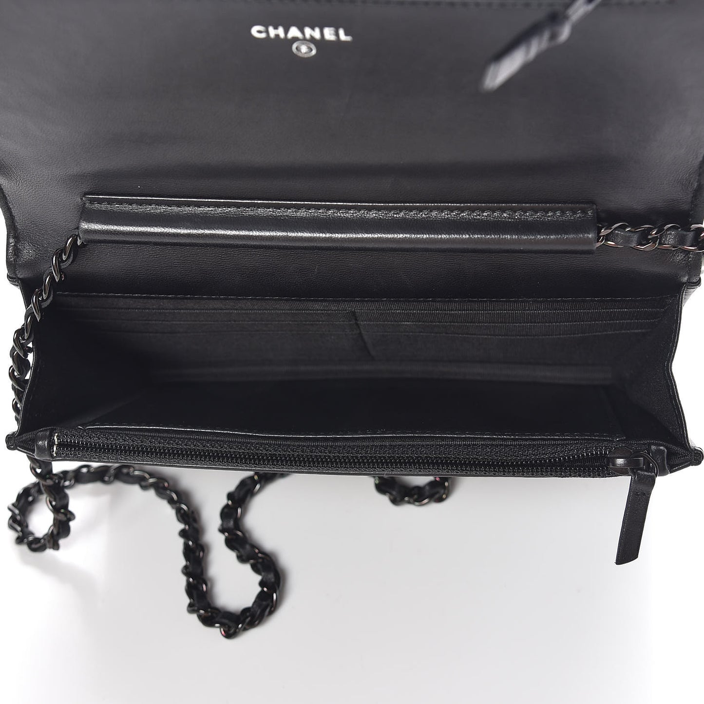 Lambskin Camellia Crystal Wallet on Chain WOC Black