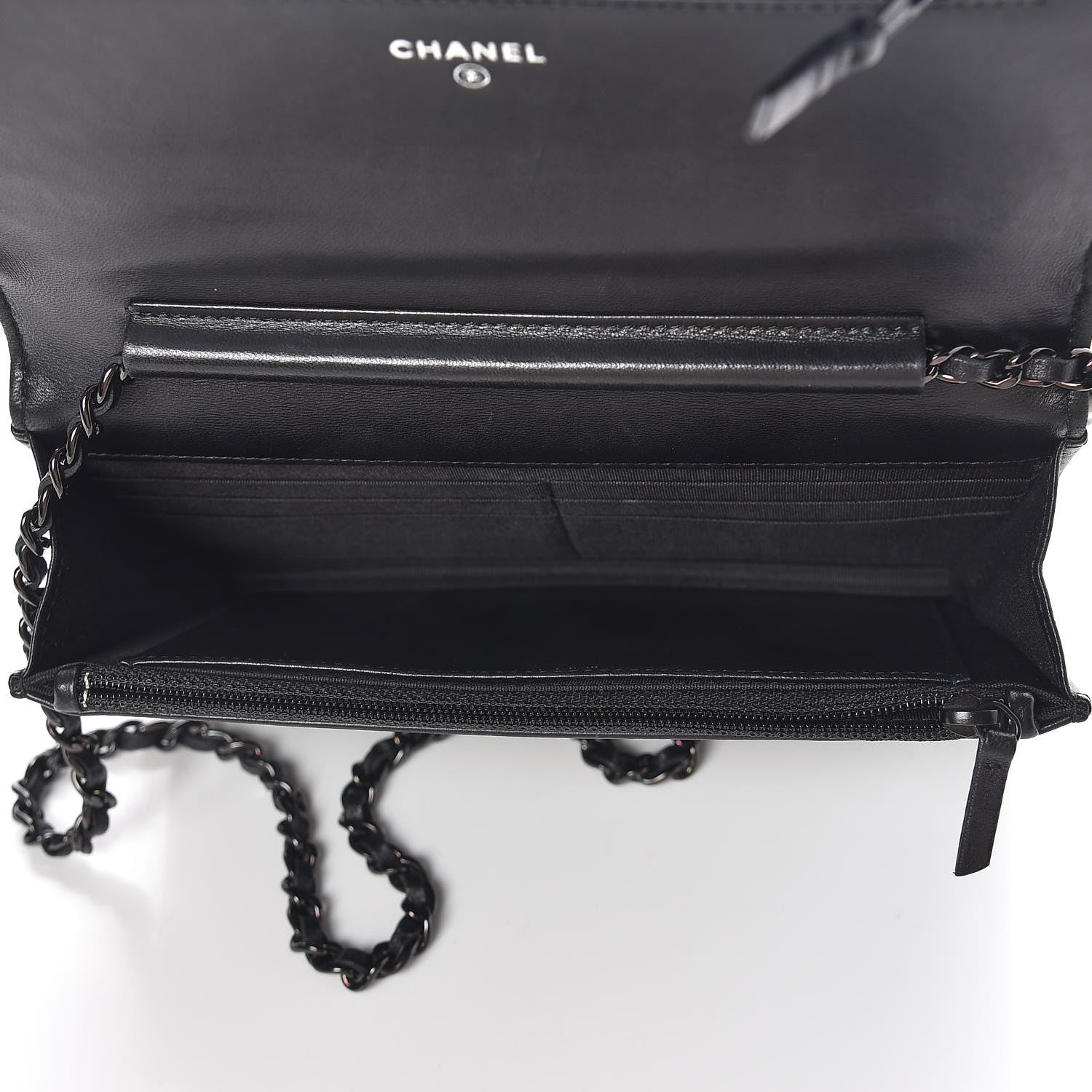 Chanel Lambskin Camellia Crystal Wallet on Chain WOC Black 5 of 14