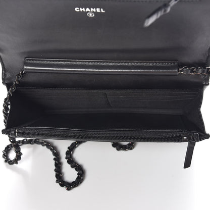 Chanel Lambskin Camellia Crystal Wallet on Chain WOC Black 5 of 14
