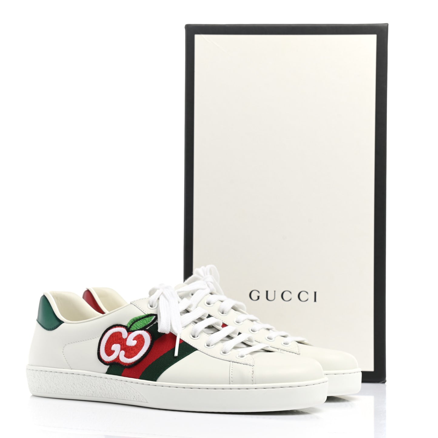 Calfskin Web Cherry Embroidered Mens Ace Sneakers 9 White