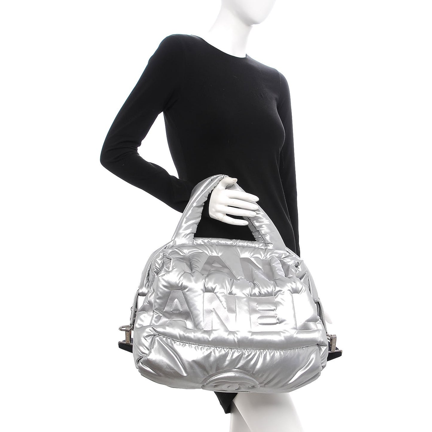 Nylon Embossed Doudoune Bowling Bag Silver