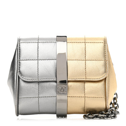 Chanel Metallic Lambskin Square Quilted Wristlet Clutch Gold Silver 1 of 12
