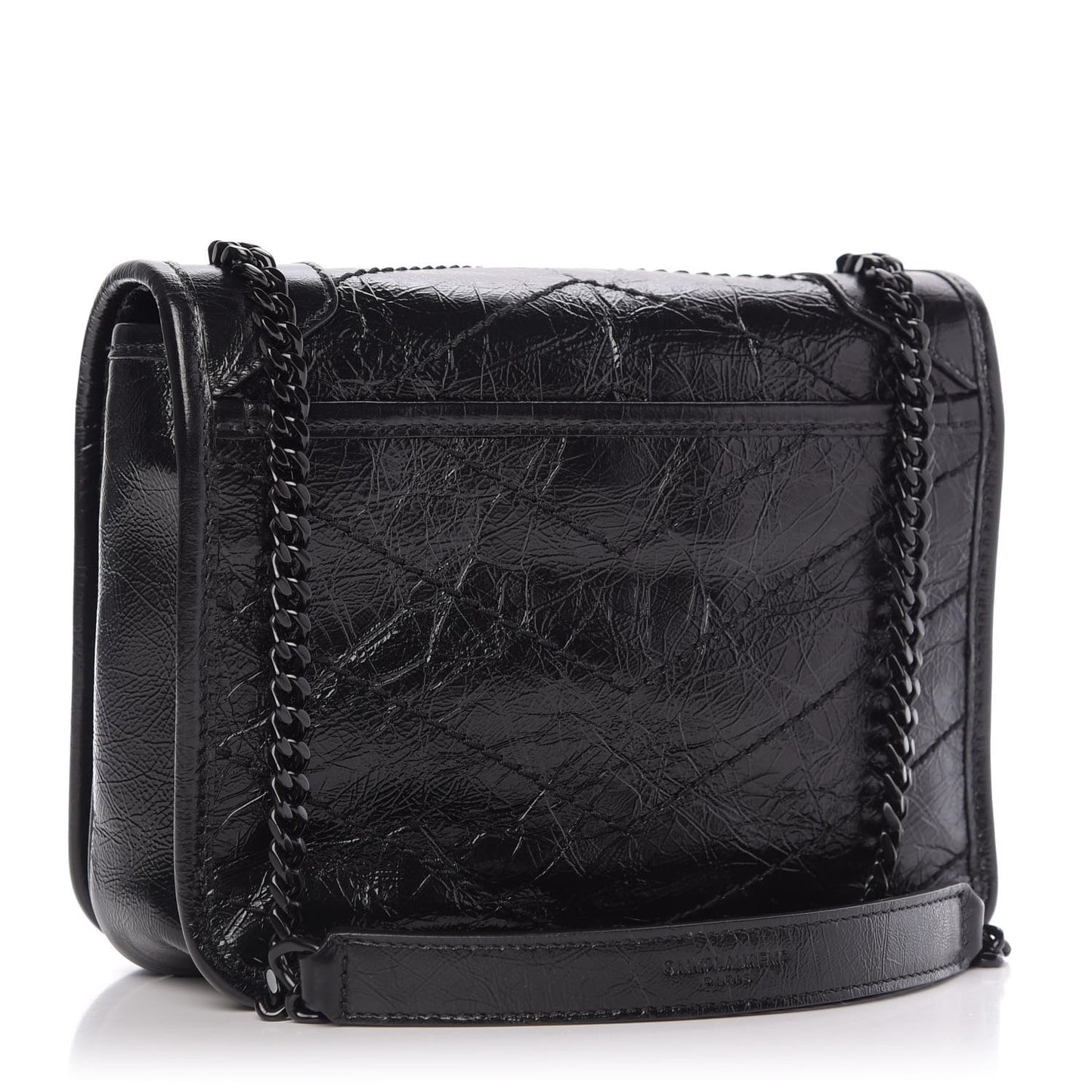 Crinkled Calfskin Matelasse Monogram Niki Chain Wallet Black