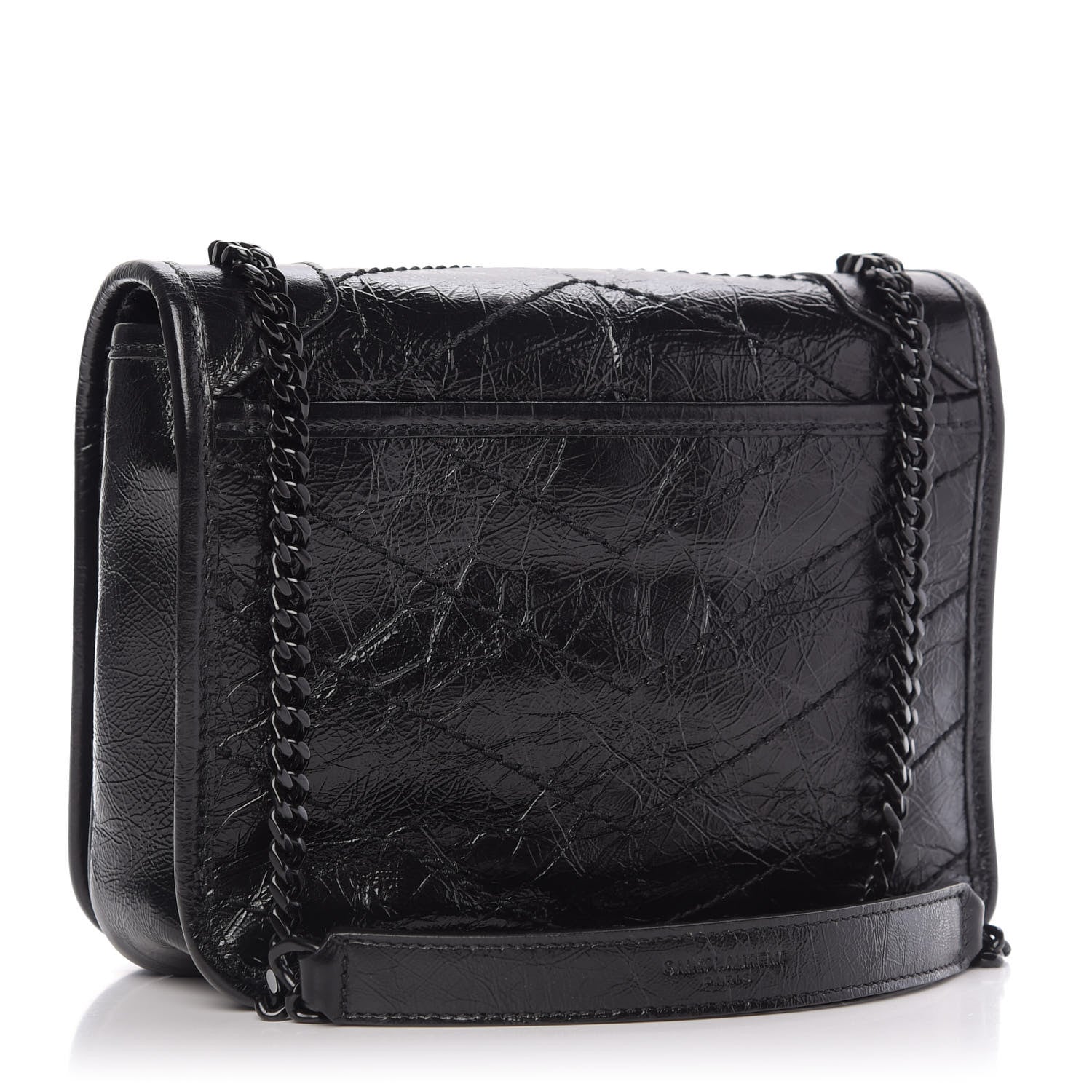 Saint Laurent Crinkled Calfskin Matelasse Monogram Niki Chain Wallet Black 3 of 9