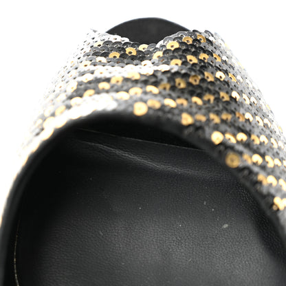 Louis Vuitton Sequin Peep Toe Platform Pumps 39 Black Gold 10 of 11